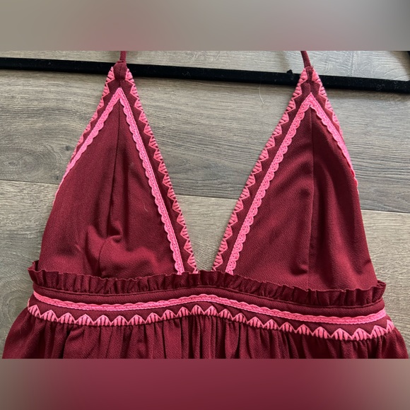 NWT BRAND NEW! Express maroon w/pink trim long summer dress, size S, comfy style - Picture 3 of 5